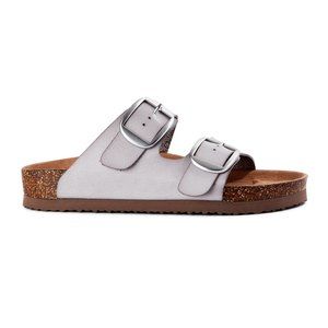 Women's Footbed Slide Sandals - Wide Width Light Gray Size 12W